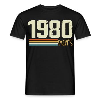 Cadeau mars 1980, Born in march 1980 - T-shirt homme - noir - Devant - AI Model Male 178 light (178cm)