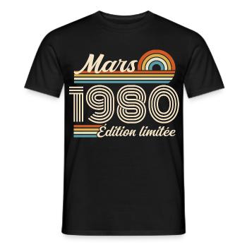 46th Birthday Gift - Born in March 1980 - Men's T-Shirt - black - Front - AI Model Male 178 light (178cm)
