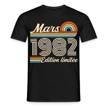 44e Cadeau d’anniversaire - Né en mars 1982 - T-shirt homme - noir - Devant - AI Model Male 178 light (178cm)
