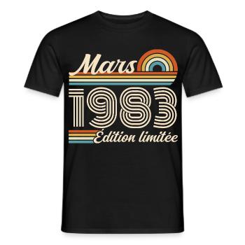 43e Cadeau d’anniversaire - Né en mars 1983 - T-shirt homme - noir - Devant - AI Model Male 178 light (178cm)