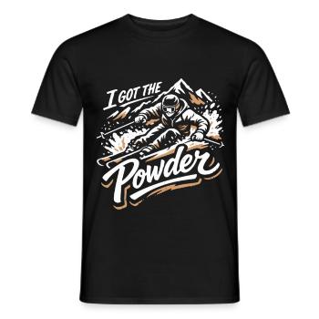 Ski à propulsion | J’ai la poudre | Neige poudreuse - T-shirt homme - noir - Devant - AI Model Male 178 light (178cm)