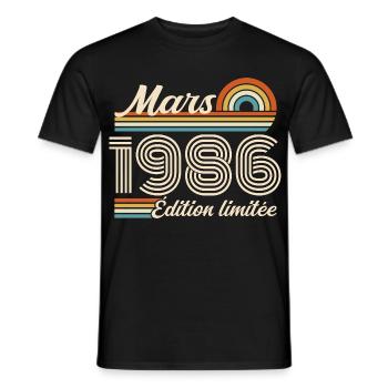 40e Cadeau d’anniversaire - Né en mars 1986 - T-shirt homme - noir - Devant - AI Model Male 178 light (178cm)