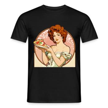 Pizza-Girl vintage Pin-Up dans le style Art nouveau - T-shirt homme - noir - Devant - AI Model Male 178 light (178cm)
