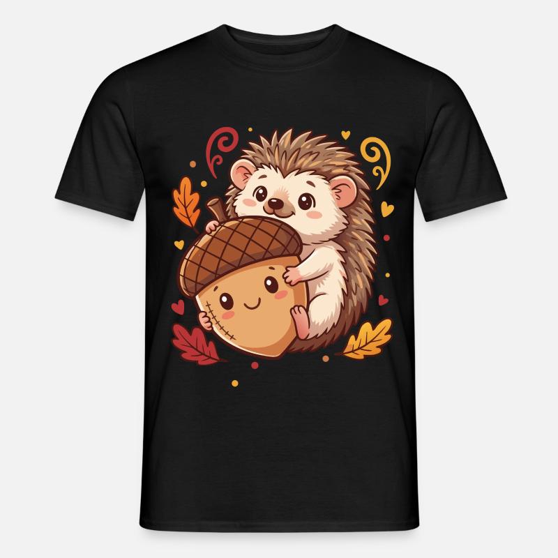 Süßer Igel mit Eichel Herbst - Männer T-Shirt - Schwarz