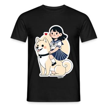 Sailor Girl and Shiba Sticker - Men's T-Shirt - black - Front - AI Model Male 178 light (178cm)