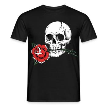 Skull Rose Tattoo Style for Rock and Tattoo Fans - Men's T-Shirt - black - Front - AI Model Male 178 light (178cm)