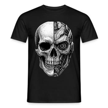 Halb Totenkopf Halber Roboter Cyborg Skull sticker - Männer T-Shirt - Schwarz - Vorne - AI Model Male 178 light (178cm)