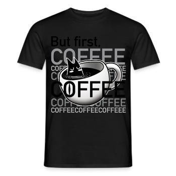 Sleepy_Coffee_cat_in_cup - Men's T-Shirt - black - Front - AI Model Male 178 light (178cm)