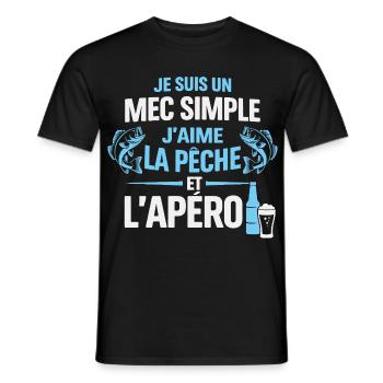 Mec Simple J’Aime La Pêche Et L’ Apéro Humour  - T-shirt homme - noir - Devant - AI Model Male 178 light (178cm)