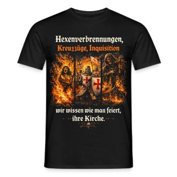 Hexenverbrennungen, Kreuzzüge, Inquisition - Männer T-Shirt - Schwarz - Vorne - AI Model Male 178 light (178cm)