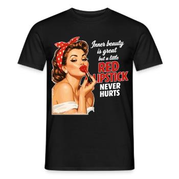 Pin-Up Girl Retro Design: Roter Lippenstift - Männer T-Shirt - Schwarz - Vorne - AI Model Male 178 light (178cm)