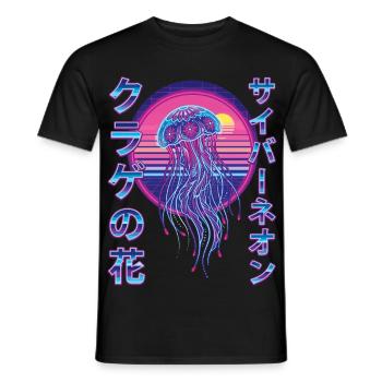 Retro Jellyfish Vaporwave Synthwave - Men's T-Shirt - black - Front - AI Model Male 178 light (178cm)
