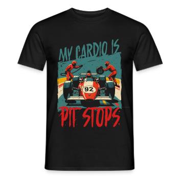 Course automobile, sport automobile, mon cardio, ce sont les arrêts aux stands - T-shirt homme - noir - Devant - AI Model Male 178 light (178cm)