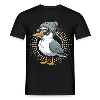 Moin seagull bird with cap and fish in mouth seagulls - Men's T-Shirt - black - Front - AI Model Male 178 light (178cm)