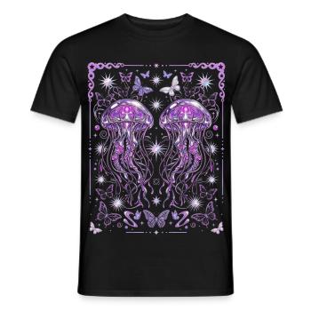 Y2K Jellyfish Aesthetic Ocean Graphic - Men's T-Shirt - black - Front - AI Model Male 178 light (178cm)