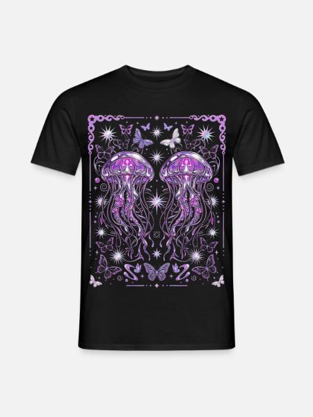 Y2K Jellyfish Aesthetic Ocean Graphic - Men's T-Shirt - black