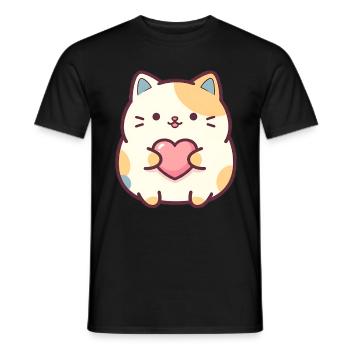 Kawaii Katze Herz Cartoon Motiv für Katzen Fans - Männer T-Shirt - Schwarz - Vorne - AI Model Male 178 light (178cm)