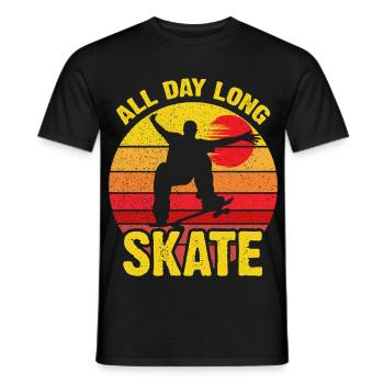 Coucher de soleil rétro de skate toute la journée - T-shirt homme - noir - Devant - AI Model Male 178 light (178cm)