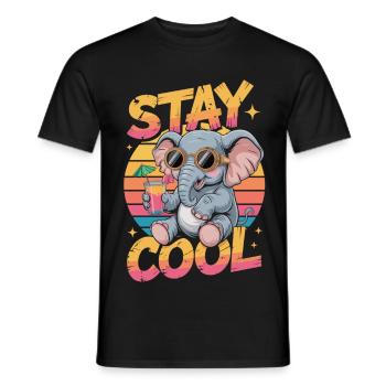 Éléphant avec lunettes de soleil – Reste au frais - T-shirt homme - noir - Devant - AI Model Male 178 light (178cm)