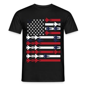 Jet Fighter USA Flagge – Pilot Flugzeug - Männer T-Shirt - Schwarz - Vorne - AI Model Male 178 light (178cm)