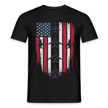 Jet Fighter USA Flagge – Pilot Flugzeug - Männer T-Shirt - Schwarz - Vorne - AI Model Male 178 light (178cm)