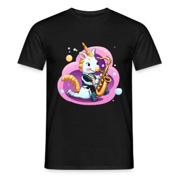 Einhorn Saxophon im Pink Wirbel - Männer T-Shirt - Schwarz - Vorne - AI Model Male 178 light (178cm)