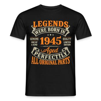 Legends Were Born in 1945 Aged Perfectly - Men's T-Shirt - black - Front - AI Model Male 178 light (178cm)