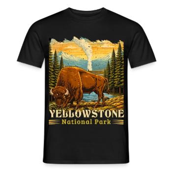 Yellowstone National Park Buffalo Camping - Men's T-Shirt - black - Front - AI Model Male 178 light (178cm)