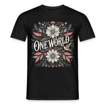 One World Floral Vintage Peace Festival Outfit - Men's T-Shirt - black - Front - AI Model Male 178 light (178cm)
