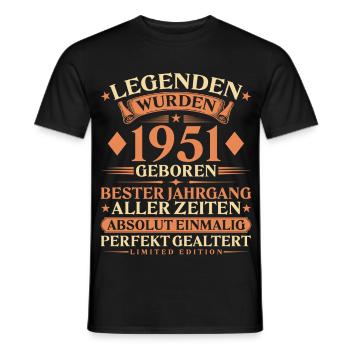 Legenden wurden 1951 geboren – 75. Geburtstag - Männer T-Shirt - Schwarz - Vorne - AI Model Male 178 light (178cm)
