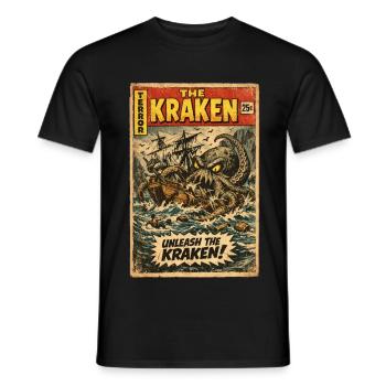 Kraken Seeungeheuer Vintage Comic - Männer T-Shirt - Schwarz - Vorne - AI Model Male 178 light (178cm)