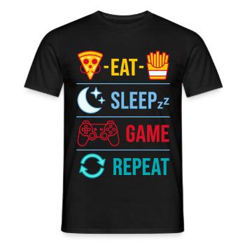 Eat Sleep Game Repeat Gaming Quotes for Gamer - Men's T-Shirt - black - Front - AI Model Male 178 light (178cm)