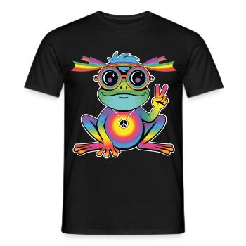 Hippie Frosch T-Shirt – Peace Regenbogen Frosch - Männer T-Shirt - Schwarz - Vorne - AI Model Male 178 light (178cm)
