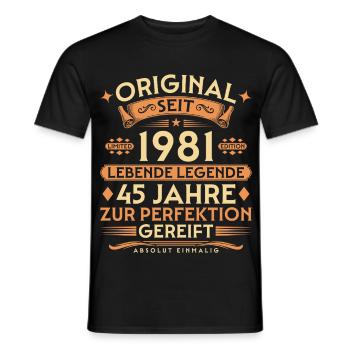 Original seit 1981 – Lebende Legende 45 Jahre - Männer T-Shirt - Schwarz - Vorne - AI Model Male 178 light (178cm)