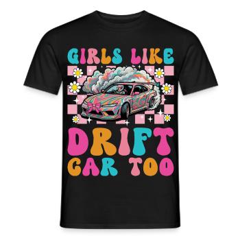 Mädchen mögen auch Driftauto Frauen Mädchen - Männer T-Shirt - Schwarz - Vorne - AI Model Male 178 light (178cm)