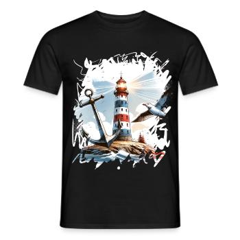 Mouette Ancre du Phare - T-shirt homme - noir - Devant - AI Model Male 178 light (178cm)