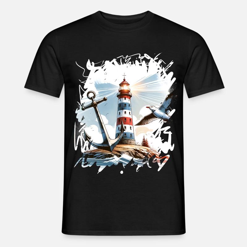 Leuchtturm Anker Möwe - Männer T-Shirt - Schwarz