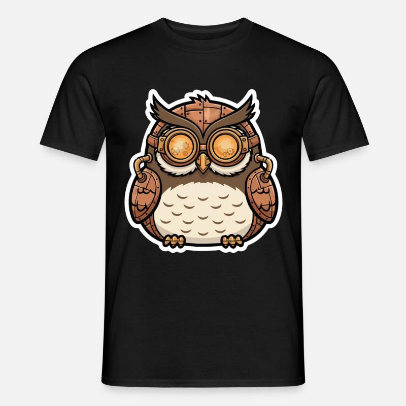 Eule Steampunk Cyborg Brille Zahnräder - Männer T-Shirt - Schwarz