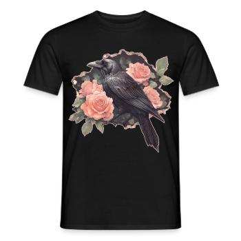 Raven with roses - Men's T-Shirt - black - Front - AI Model Male 178 light (178cm)
