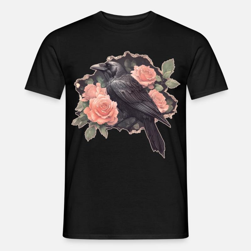 Ravn med roser - Mænd T-shirt - sort