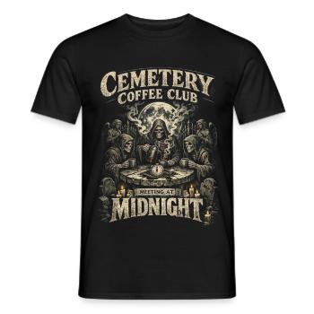 Cemetery Goth Humor Meeting At Midnight - Men's T-Shirt - black - Front - AI Model Male 178 light (178cm)