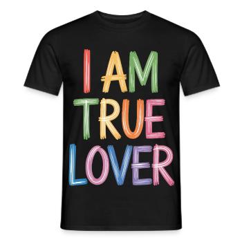 Je suis un vrai amoureux Écriture colorée Imprimé - T-shirt homme - noir - Devant - AI Model Male 178 light (178cm)