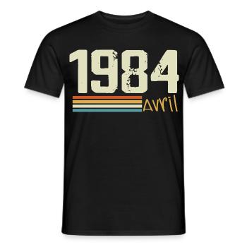 Born in April 1984 - Men's T-Shirt - black - Front - AI Model Male 178 light (178cm)