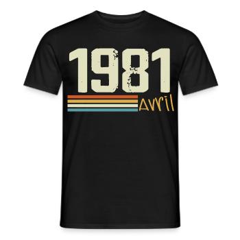 Né en avril 1981 - T-shirt homme - noir - Devant - AI Model Male 178 light (178cm)