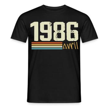 Né en avril 1986 - T-shirt homme - noir - Devant - AI Model Male 178 light (178cm)