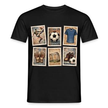 Vintage Football Stamps Collection - Men's T-Shirt - black - Front - AI Model Male 178 light (178cm)