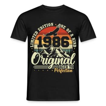 Cadeau d’anniversaire vintage original de 1986 - T-shirt homme - noir - Devant - AI Model Male 178 light (178cm)