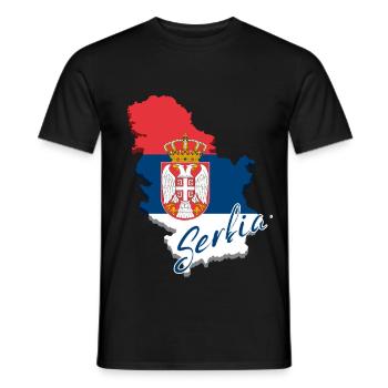 Carte avec le drapeau de la Serbie, j’adore la Serbie - T-shirt homme - noir - Devant - AI Model Male 178 light (178cm)