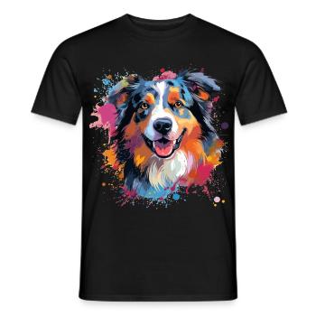 Australian Shepherd Bunte Hunde-Splash-Kunst - Männer T-Shirt - Schwarz - Vorne - AI Model Male 178 light (178cm)
