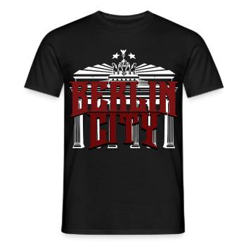 Berlin City lettering with Brandenburg Gate - Men's T-Shirt - black - Front - AI Model Male 178 light (178cm)